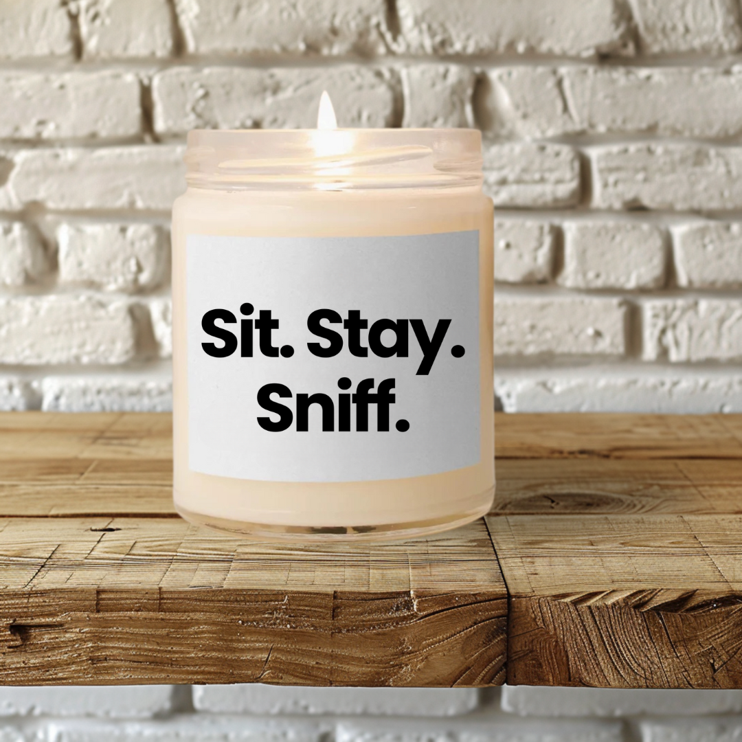 Funny Quote Scented Soy Candle - Sit. Stay. Sniff. - 9oz -Perfect Gift for Dog Lovers