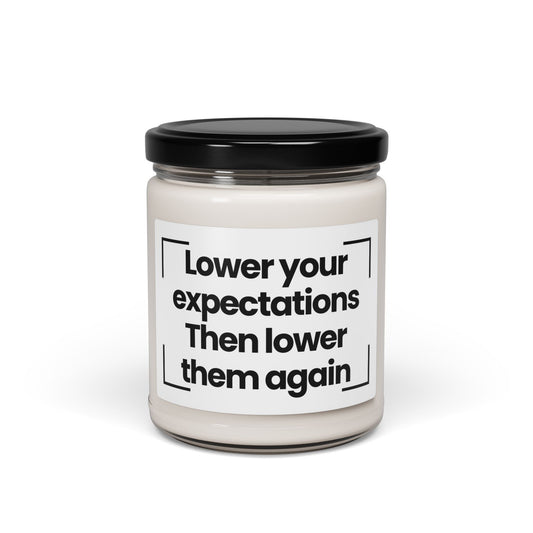 Funny Quote Fragrant Scented Soy Glass Jar Candle - Lower your expectations Then lower them again -  9oz -