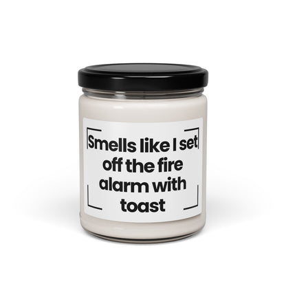 Fragrant Scented Soy Glass Jar Candle With Funny Cooking Quote - Smells like I set off the fire alarm with toast -9oz - Made In The USA