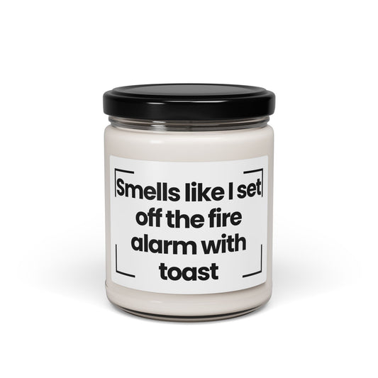Fragrant Scented Soy Glass Jar Candle With Funny Cooking Quote - Smells like I set off the fire alarm with toast -9oz - Made In The USA