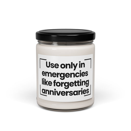 Funny Scented Soy Candle - Use only in emergencies, like forgetting anniversaries - 9oz - Vegan - Hand Poured